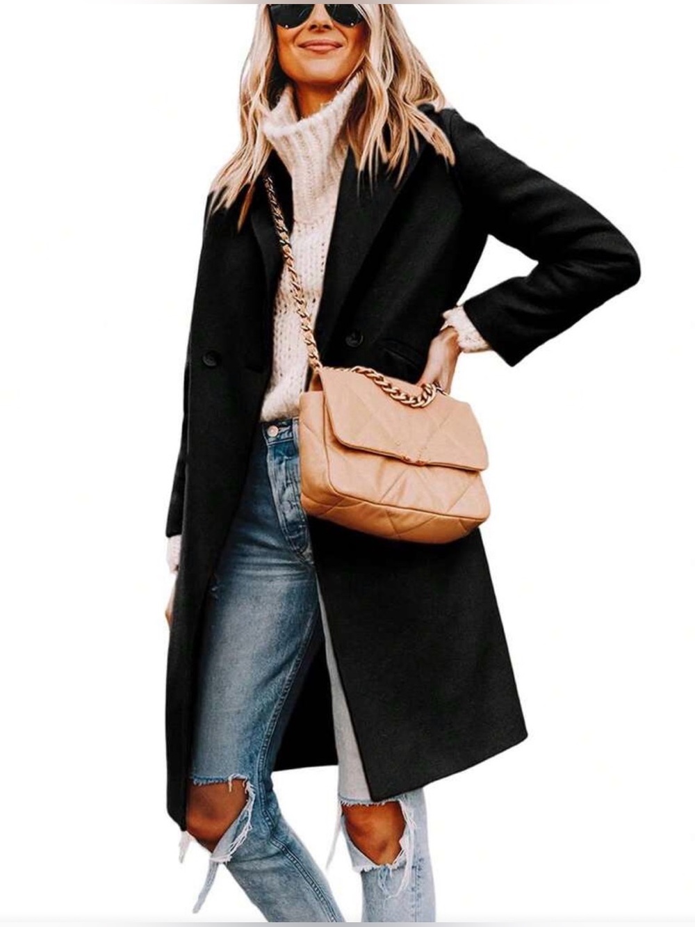 NEW Black Coat Size Large Long Coat for Fall / Winter